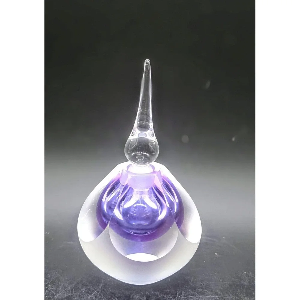 Vintage Vandermark Art Glass Lavender Faceted Perfume Bottle W/ Dauber 4.75